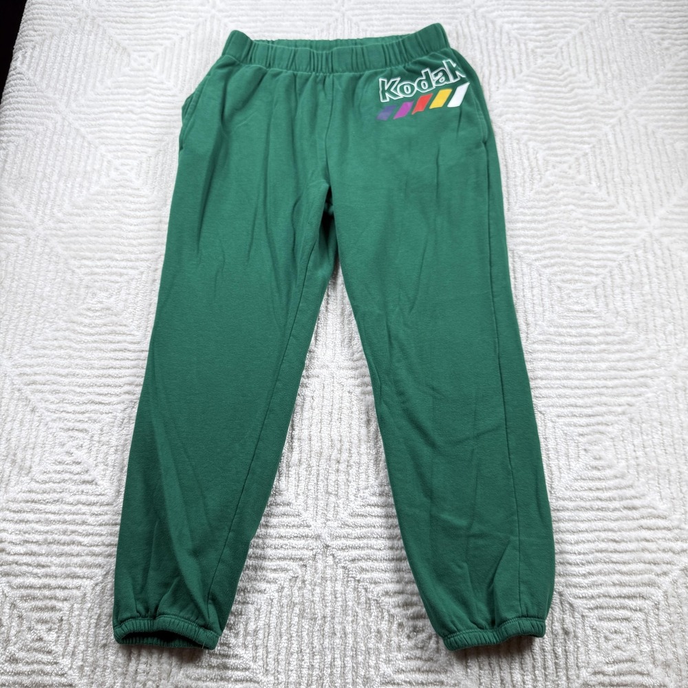 Kodak Sweatpants Mens XL Green Fleece Jogger Pants Street Grunge Retro Camera